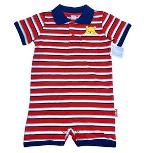 Y2K Vintage Disney Baby Winnie The Pooh Baby Romper 24 M Red Blue Striped New